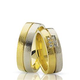 Обручальные кольца парные с бриллиантами из золота 585 пробы, артикул R-ТС 1256 009