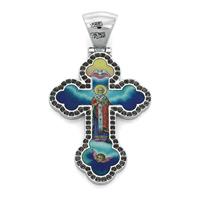 Нательный православный крест  с художественной росписью эмалью и 100 бриллиантами 0,4 ct 4/4 из белого золота