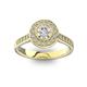 Помолвочное кольцо с 1 бриллиантом 0,45 ct 4/5  и 24 бриллиантами 0,3 ct 4/5 из желтого золота 585°