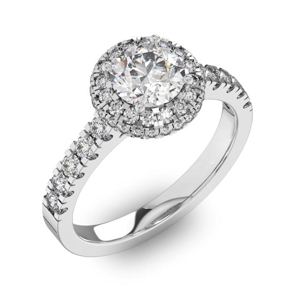 Помолвочное кольцо с 1 бриллиантом 0,67 ct 4/5  и 50 бриллиантами 0,4 ct 4/5 из белого золота 585°