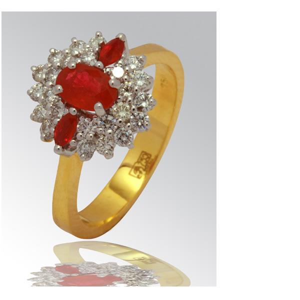 Кольцо золотое с бриллиантами и рубинами 750 пробы, артикул R-108-795