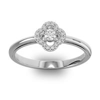 Помолвочное кольцо с 1 бриллиантом 0,1 ct 4/5  и 16 бриллиантами 0,05 ct 4/5 из белого золота 585°
