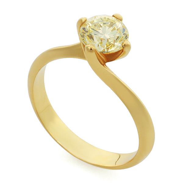 Помолвочное кольцо с 1 бриллиантом 1,04 ct NATURAL FANCY YELLOW чистота цвета 3, желтое золото сертификат IGI
