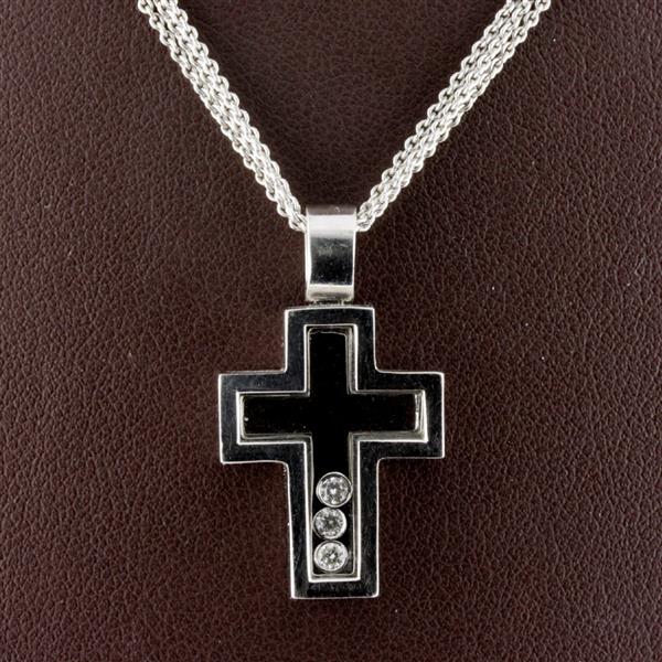 Цепь с подвеской в форме православного креста с бриллиантами 0,08 карат