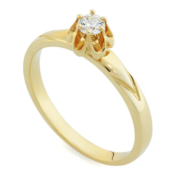 Помолвочное кольцо с 1 бриллиантом 0,16 ct 4/5 желтого золото 585°, артикул R-НП 039-1  