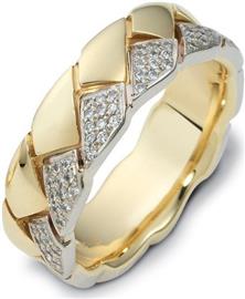 Эксклюзивное обручальное кольцо 70 бриллиантов белое желтое золото, артикул R-2258