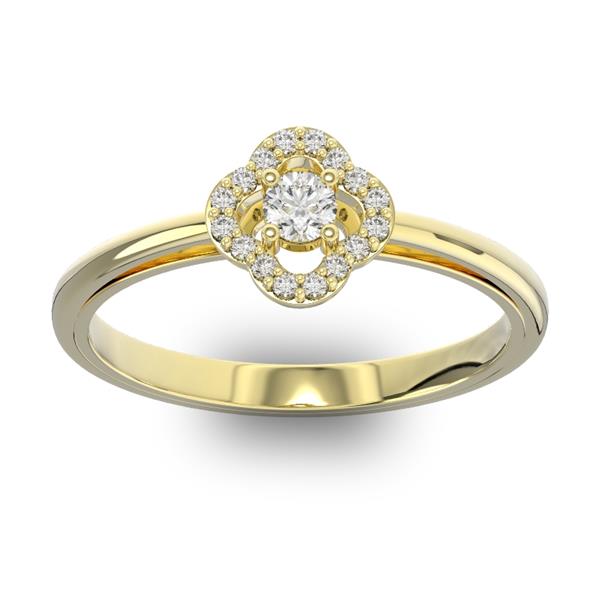 Помолвочное кольцо с 1 бриллиантом 0,1 ct 4/5  и 16 бриллиантами 0,05 ct 4/5 из желтого золота 585°