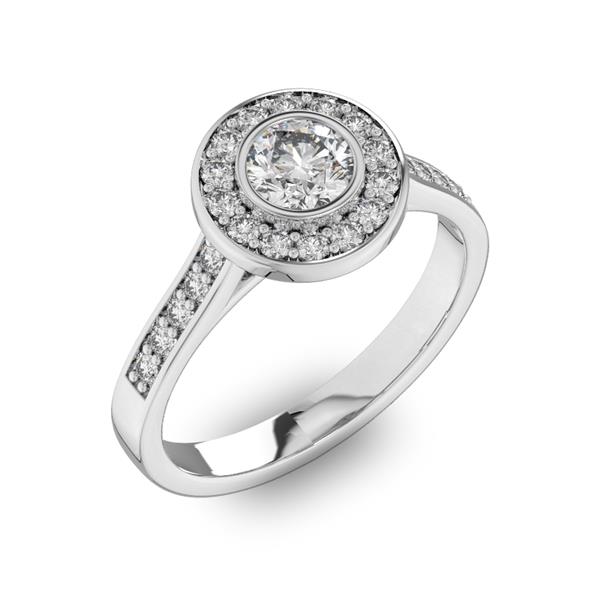Помолвочное кольцо с 1 бриллиантом 0,45 ct 4/5  и 24 бриллиантами 0,3 ct 4/5 из белого золота 585°