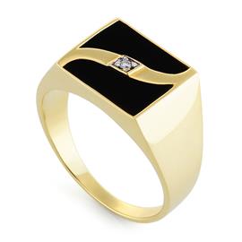 Мужское кольцо с 1 бриллиантом 0,02 ct 3/6 и ониксом из желтого золота, артикул R-6442