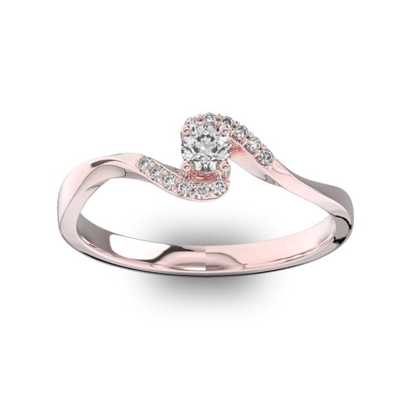 Помолвочное кольцо с 1 бриллиантом 0,15 ct 4/5  и 12 бриллиантами 0,04 ct 4/5 из розового золота 585°