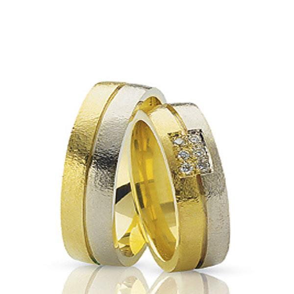 Обручальные кольца парные с бриллиантами из золота 585 пробы, артикул R-ТС 1256 009