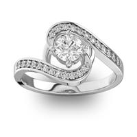 Помолвочное кольцо с 1 бриллиантом 0,45 ct 4/5  и 22 бриллиантами 0,13 ct 4/5 из белого золота 585°