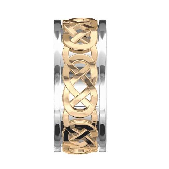 Обручальное кольцо дизайнерское из белого и  розового золота, ширина 6 мм