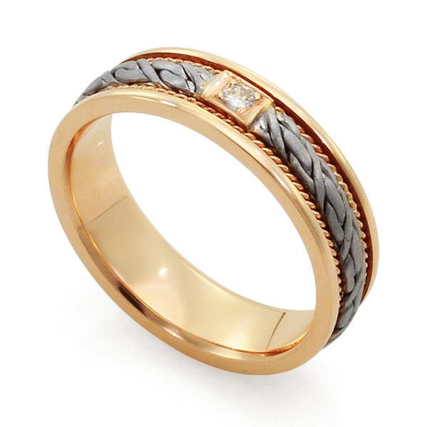 Обручальное кольцо с 1 бриллиантом белое и розовое золото 585 проба, артикул R-ТС L 1912-3