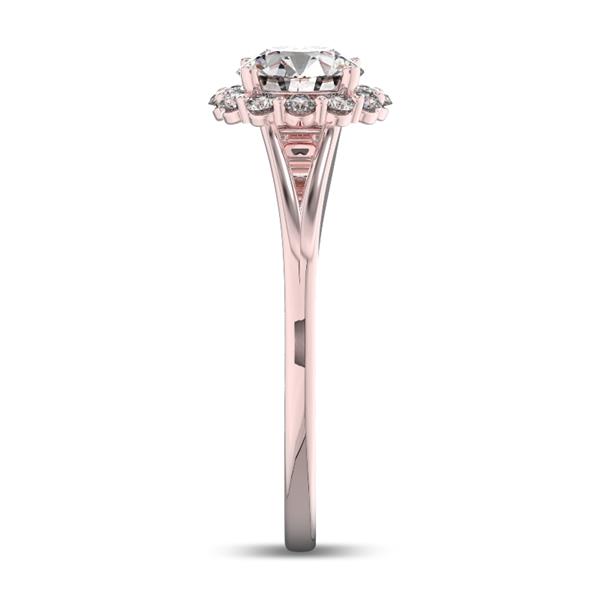 Помолвочное кольцо с 1 бриллиантом 0,7 ct 4/5  и 14 бриллиантами 0,17 ct 4/5 из розового золота 585°