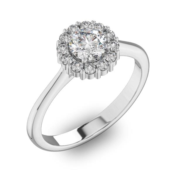 Помолвочное кольцо с 1 бриллиантом 0,5 ct 4/5  и 12 бриллиантами 0,24 ct 4/5 из белого золота 585°