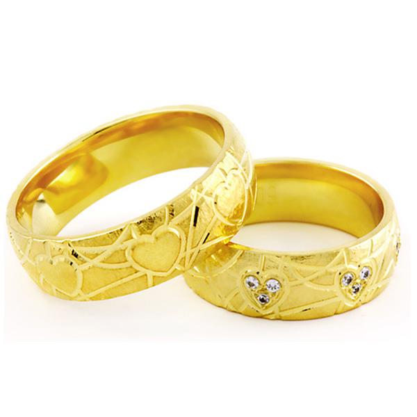 Обручальные кольца парные с бриллиантами из желтого золота, артикул R-ТС 3412