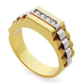 Мужское кольцо с 4 бриллиантами 0,21 ct 4/5 из желтого и белого золота, артикул R-КП1242 