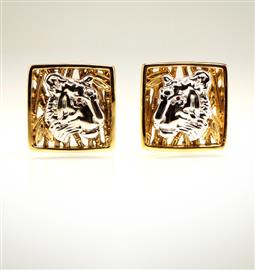 Запонки Тигры из серебра 925 пробы с гальваническим покрытием родием и золотом, артикул R-46.02