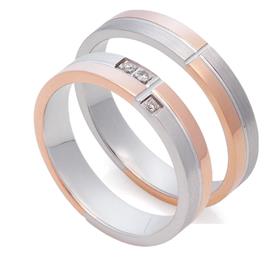 Обручальные дизайнерские кольца с бриллиантами из белого и розового золота 585 пробы, артикул R-St174