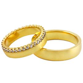 Золотые обручальные парные кольца с бриллиантами, артикул R-ТС 3415