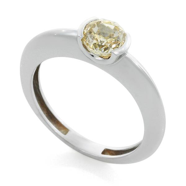 Кольцо с 1 желтым бриллиантом 1,10 ct фантазийного желтого цвета и чистоты 7, белое золото сертификат SGC