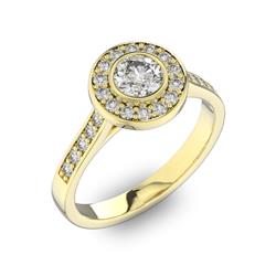 Помолвочное кольцо с 1 бриллиантом 0,45 ct 4/5  и 24 бриллиантами 0,3 ct 4/5 из желтого золота 585°, артикул R-D40577-1