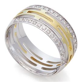 Оригинальное обручальное кольцо из белого и желтого золота 585 пробы с 30 бриллиантами весом 0,12 карат, артикул R-St024b