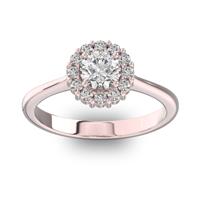 Помолвочное кольцо с 1 бриллиантом 0,5 ct 4/5  и 12 бриллиантами 0,24 ct 4/5 из розового золота 585°