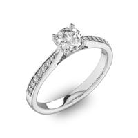 Помолвочное кольцо с 1 бриллиантом 0,45 ct 4/5  и 14 бриллиантами 0,8 ct 4/5 из белого золота 585°