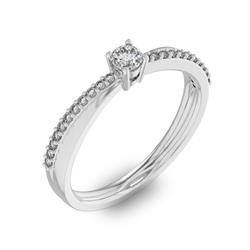 Помолвочное кольцо с 1 бриллиантом 0,1 ct 4/5  и 22 бриллиантами 0,06 ct 4/5 из белого золота 585°, артикул R-D34045-2