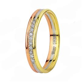 Обручальное кольцо с 10 бриллиантами 0,087 ct с 4/5 из трёхцветного золота, артикул R-Ко 003