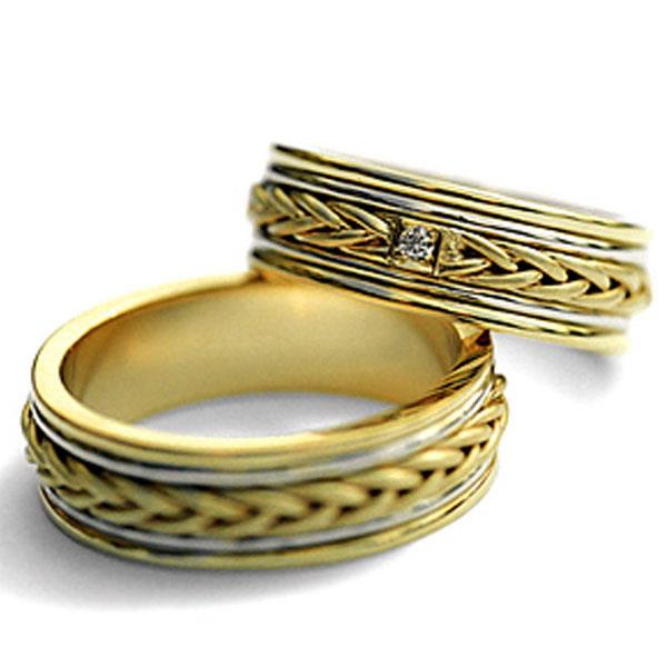 Обручальные кольца парные с бриллиантом из золота 585 пробы, артикул R-ТС 1567