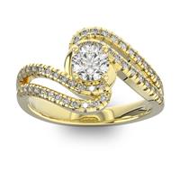Помолвочное кольцо с 1 бриллиантом 0,45 ct 4/5  и 48 бриллиантами 0,38 ct 4/5 из желтого золота 585°