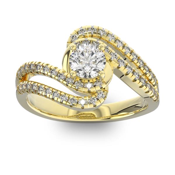 Помолвочное кольцо с 1 бриллиантом 0,45 ct 4/5  и 48 бриллиантами 0,38 ct 4/5 из желтого золота 585°