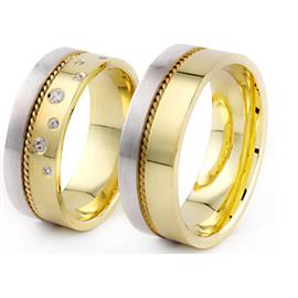 Обручальные кольца парные с бриллиантами из комбинированного золота, артикул R-ТС 1557