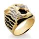 Мужское кольцо с фианитами и ониксом из желтого золота