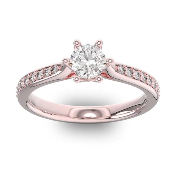 Помолвочное кольцо с 1 бриллиантом 0,3 ct 4/5  и 16 бриллиантами 0,12 ct 4/5 из розового золота 585°