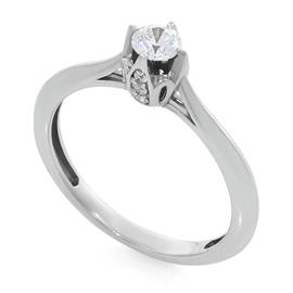 Помолвочное кольцо с 1 бриллиантом 0,25 ct 4/5  и 6 бриллиантами 0,03 ct 4/5 из белого золота 585°, артикул R-НП 041-2