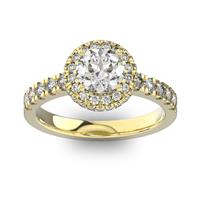 Помолвочное кольцо с 1 бриллиантом 0,67 ct 4/5  и 50 бриллиантами 0,4 ct 4/5 из желтого золота 585°