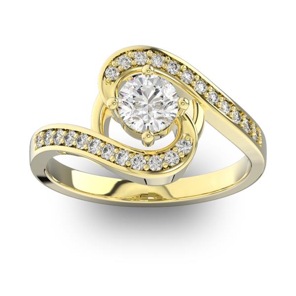 Помолвочное кольцо с 1 бриллиантом 0,45 ct 4/5  и 22 бриллиантами 0,13 ct 4/5 из желтого золота 585°