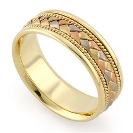 Обручальное кольцо из трехцветного золота 585 пробы, артикул R-V1040
