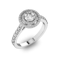 Помолвочное кольцо с 1 бриллиантом 0,45 ct 4/5  и 56 бриллиантами 0,37 ct 4/5 из белого золота 585°