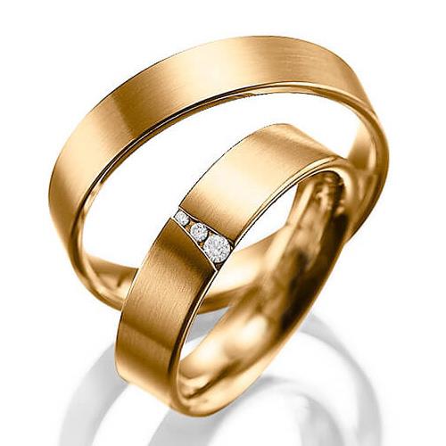 Обручальные кольца парные с бриллиантами из золота 585 пробы, артикул R-80605-3м