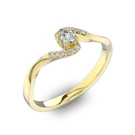 Помолвочное кольцо с 1 бриллиантом 0,15 ct 4/5  и 12 бриллиантами 0,04 ct 4/5 из желтого золота 585°, артикул R-D40459-1
