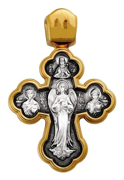 Крест нательный православный  Распятие,  Архангел Рафаил и святые целители