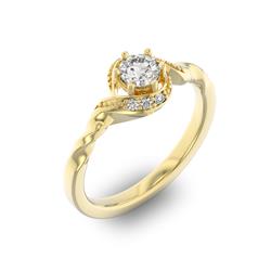 Помолвочное кольцо с 1 бриллиантом 0,35 ct 4/5  и 6 бриллиантами 0,05 ct 4/5 из желтого золота 585°, артикул R-D29104-1