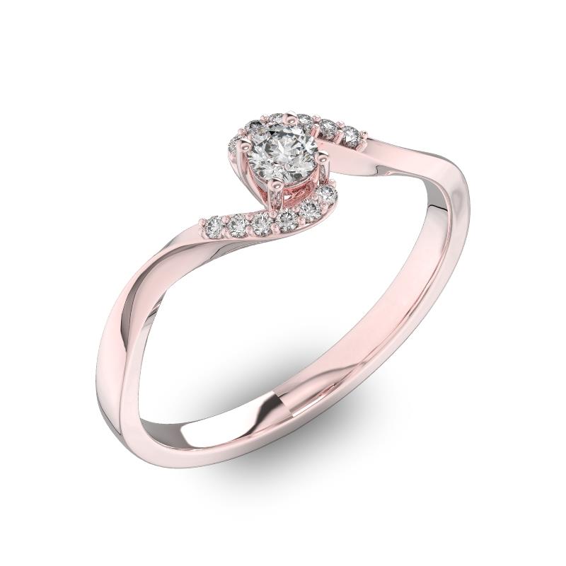 Помолвочное кольцо с 1 бриллиантом 0,15 ct 4/5  и 12 бриллиантами 0,04 ct 4/5 из розового золота 585°, артикул R-D40459-3