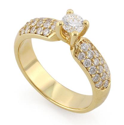 Помолвочное кольцо с 33 бриллиантами 0,73 ct (центр 1 бриллиант 0,25 ct 5/5 и 32 бриллианта 0,48 ct 4/5  из желтого золота, артикул R-L1929-1 0.25