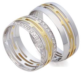 Оригинальные обручальные кольца из белого и желтого золота 585 пробы с 30 бриллиантами весом 0,12 карат, артикул R-St024